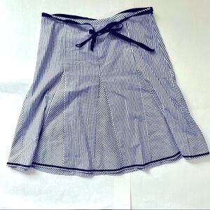 Talbots Navy Blue White Striped Bow Skirt Petite 6